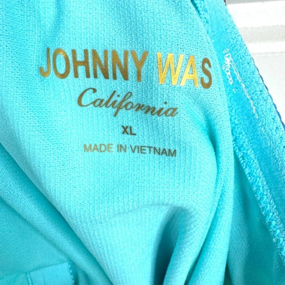 JOHNNY WAS Water Tropic Ruched Sweetheart One Piece Swimsuit NEW Size XL Blue